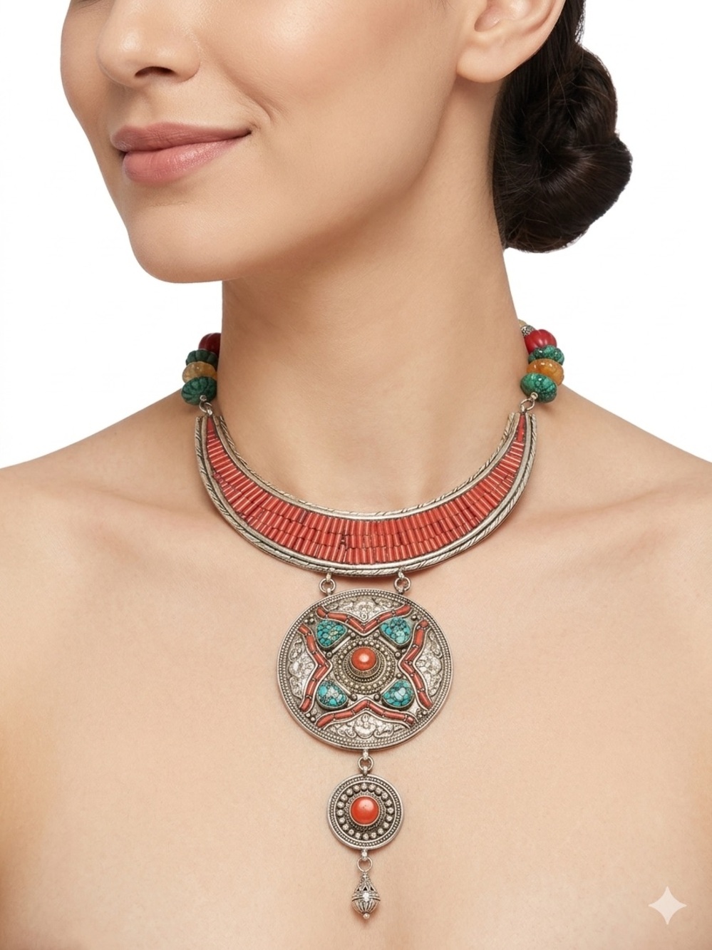 Bohemian Coral and Turquoise Statement Necklace